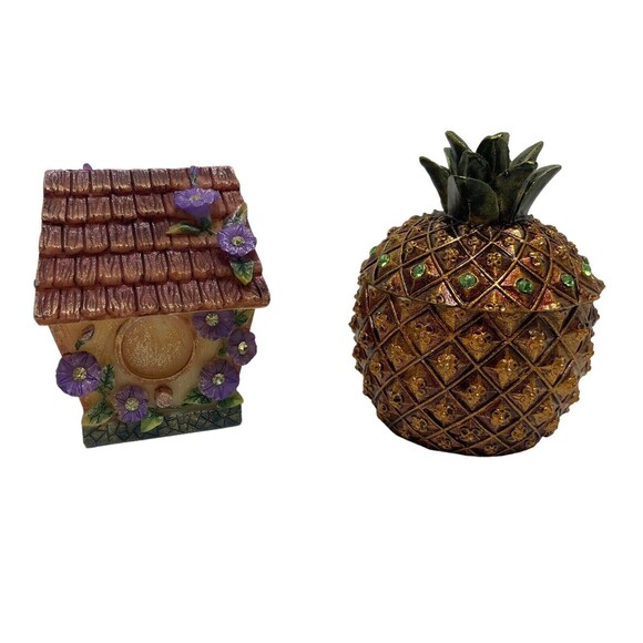 A Richesca Corp Pineapple & Birdhouse Resin Trinket Box Lot of 2 in Gift boxes - Picture 6 of 8